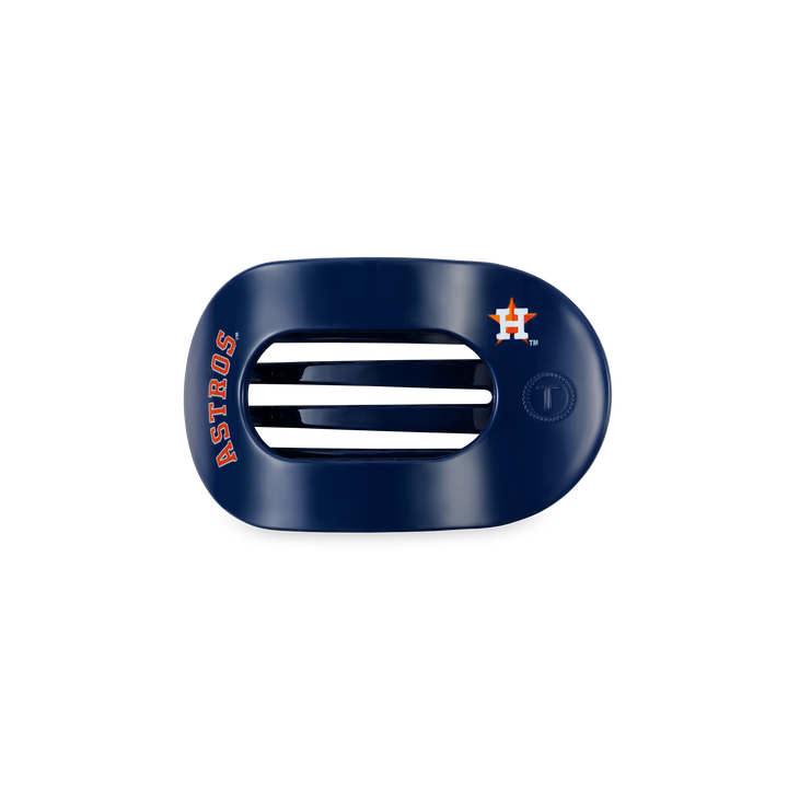 Navy blue car air freshener with horizontal vents, Houston Astros logo, and "ASTROS" in orange; available in standard size.