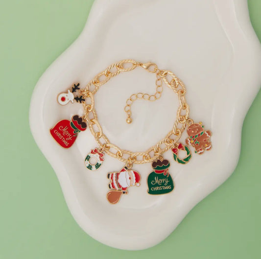 Christmas Theme Enamel Charm Bracelet