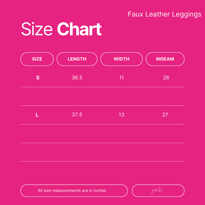 Everywhere Faux Leather Leggings in black, size 2XL. Length 39", width 15", inseam 28". All measurements in inches.