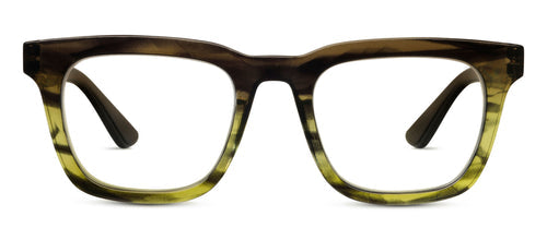 Rectangular green ombré acetate eyeglasses, blue light lenses. Sizes: S, M, L.
