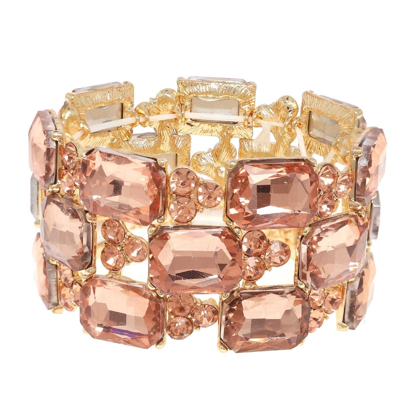 3-Row Rectangle Cut Crystal Gem Cluster Bracelet: Blue