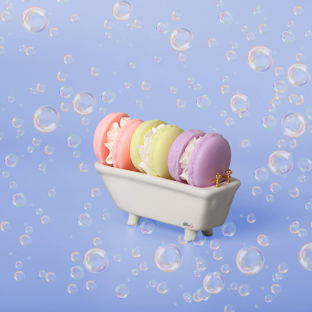 Set of four Handmade MacDelight Macaron Soaps (Hawaiian Breeze) with cream filling. Available in standard 2-inch size.