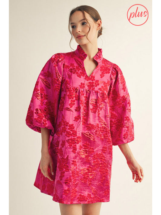Christi Hot Pink Floral Jacquard Dress