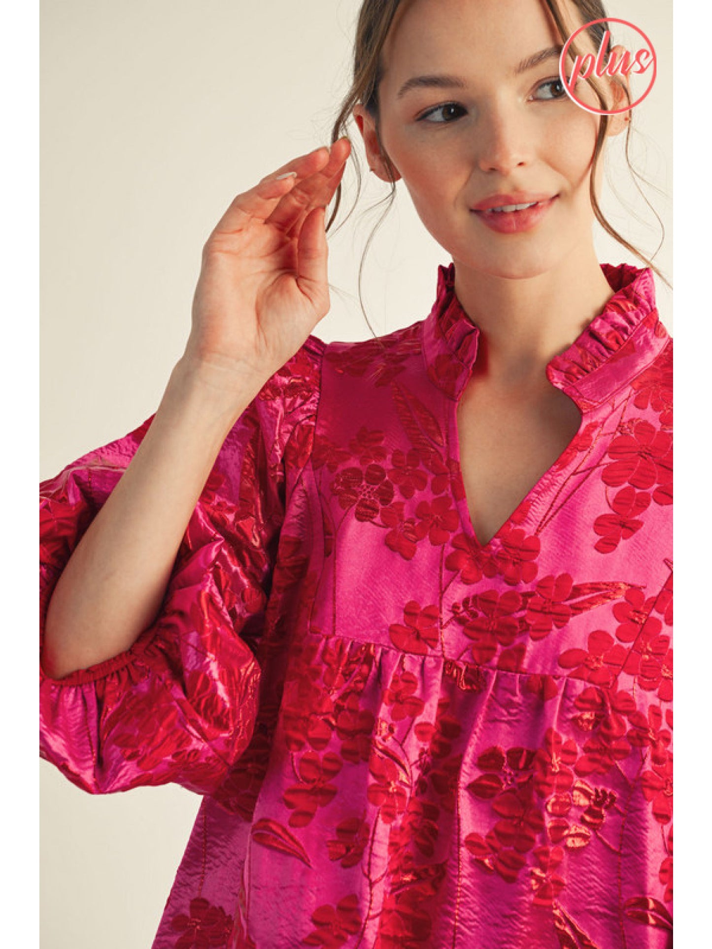 Christi Hot Pink Floral Jacquard Dress