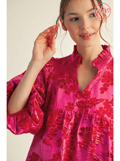Christi Hot Pink Floral Jacquard Dress