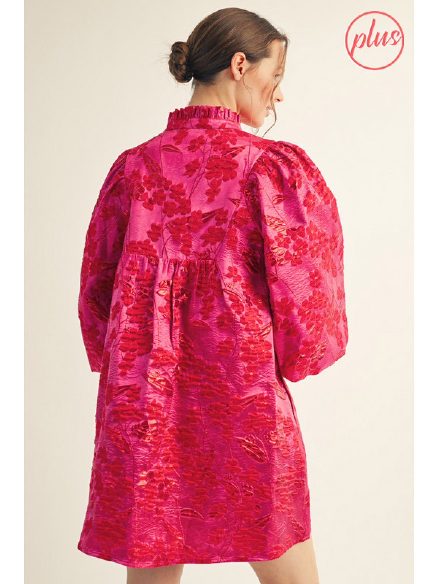 Christi Hot Pink Floral Jacquard Dress
