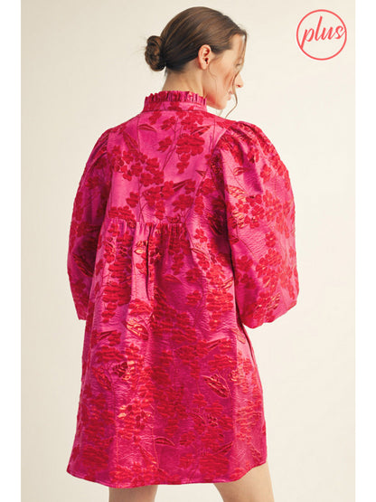 Christi Hot Pink Floral Jacquard Dress