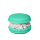 Handmade MacBliss Macaron Soap in turquoise with white cocoa shea butter filling; available in small and large sizes.