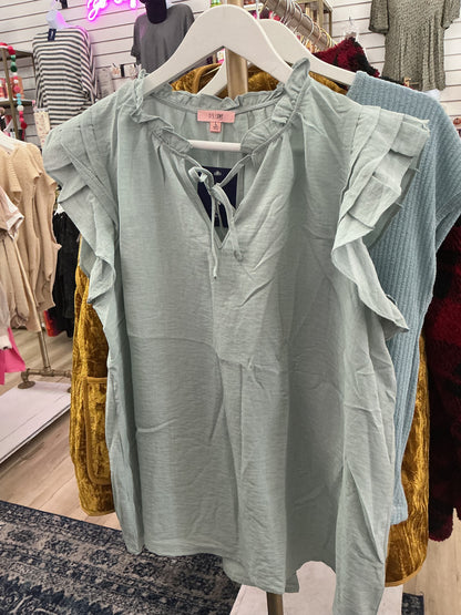 Sea-Green Ruffled Short Sleeve Top | P.S Love