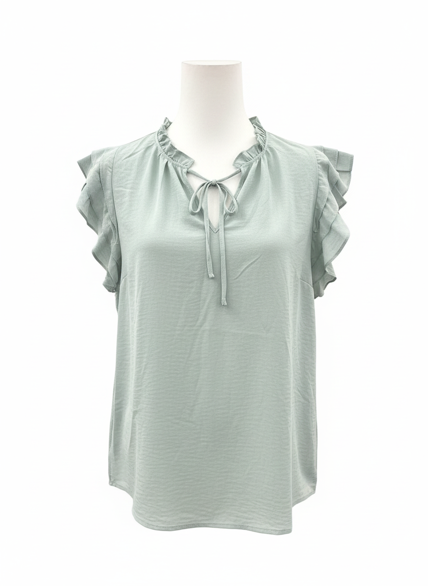 Sea-Green Ruffled Short Sleeve Top | P.S Love