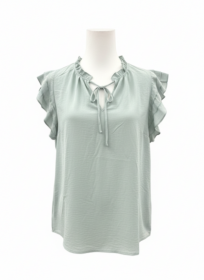 Sea-Green Ruffled Short Sleeve Top | P.S Love