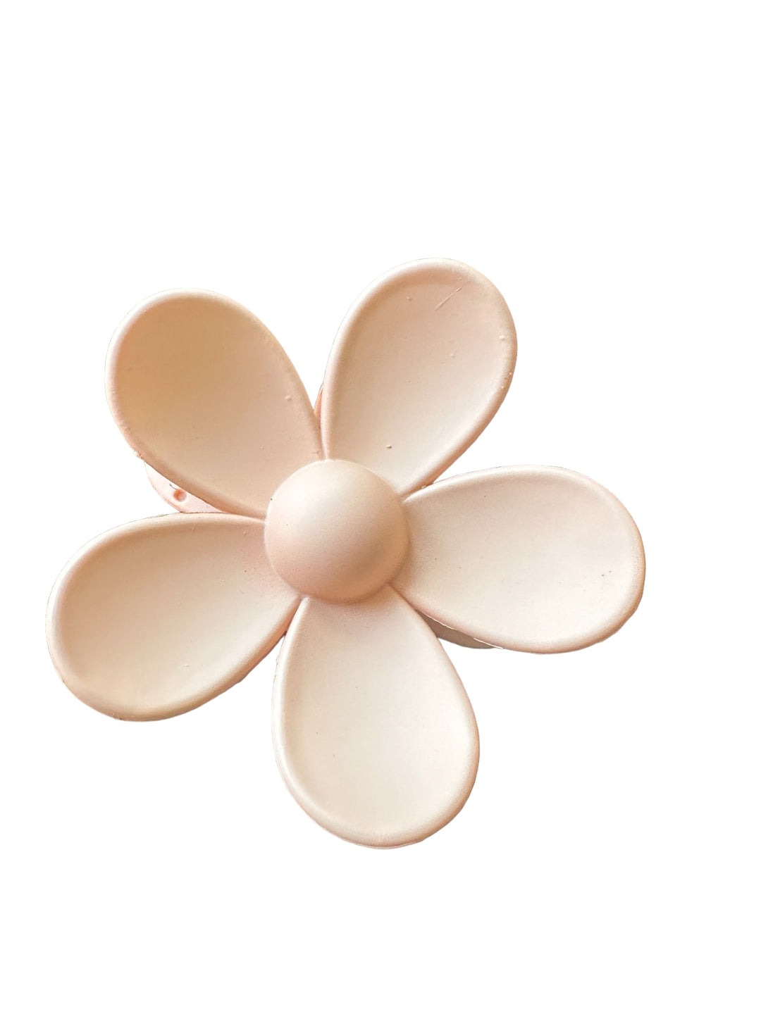 Pale pink, five-petal flower-shaped Flower Hair Clip with smooth, rounded center. Available sizes: Small, Medium, Large.
