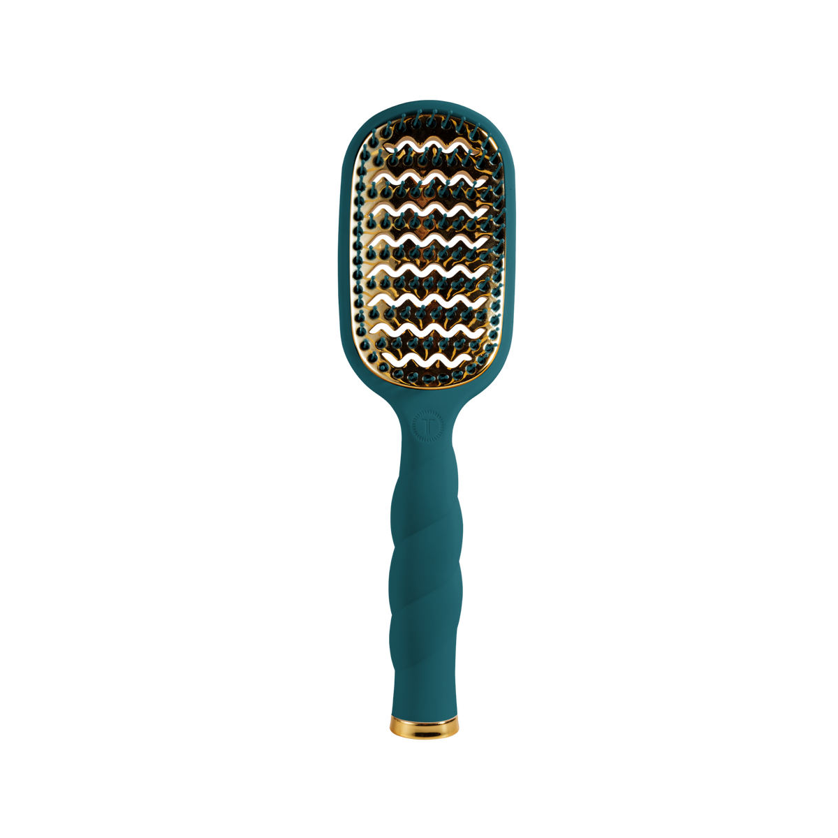 The Vented Hair Brush - Teal With It has anti-static bristles on a wavy gold pad and a textured teal handle for faster blowouts. Available in standard size.