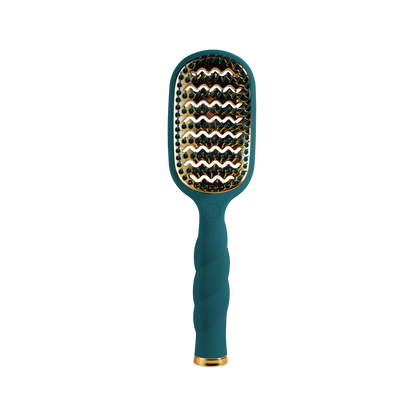 The Vented Hair Brush - Teal With It has anti-static bristles on a wavy gold pad and a textured teal handle for faster blowouts. Available in standard size.