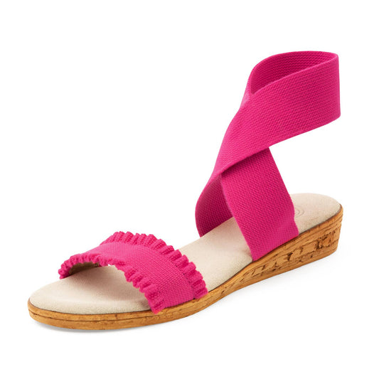Benjamin Hibiscus Pink Ruffle Wrap-up Ankle Strap Sandals
