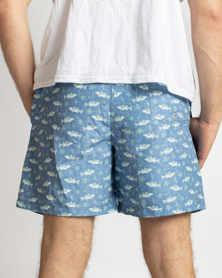 Men’s Angler Swim Trunks in white, available in sizes S-XXL.