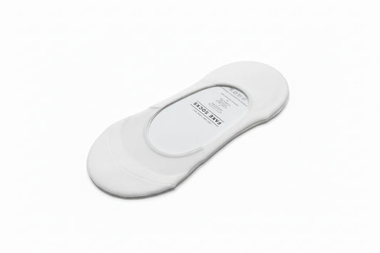 White low-cut Fake Sock with breathable mesh, double silicone pad, and inside sole label. Available in sizes S, M, L.