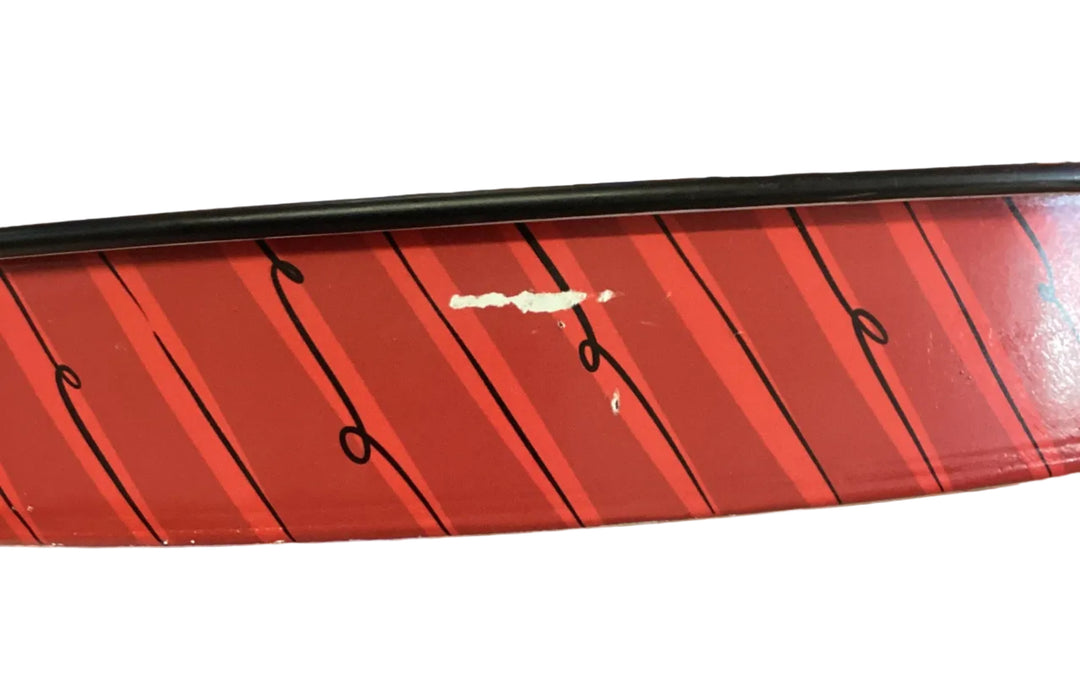 Classic Santa Ho Ho Ho Enamel Tray, damaged with white paint chip on red striped rim.