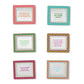 Set of six colorful, square porcelain trays (4"x4") with patterned borders and friendship quotes.