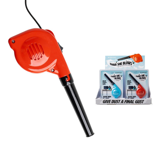 Orange Modern Monkey® Thar She Blows USB Desktop Blower with black nozzle; available in standard desktop size.