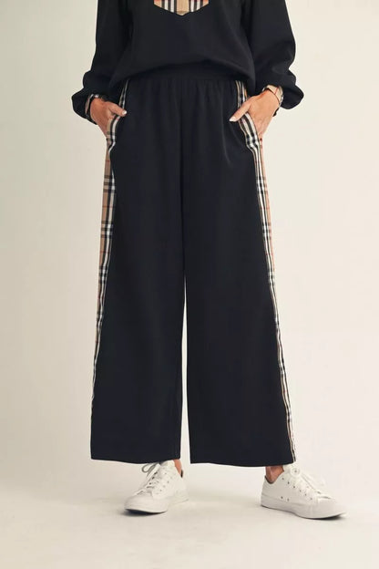Plaid Contrast Wide Leg Pants