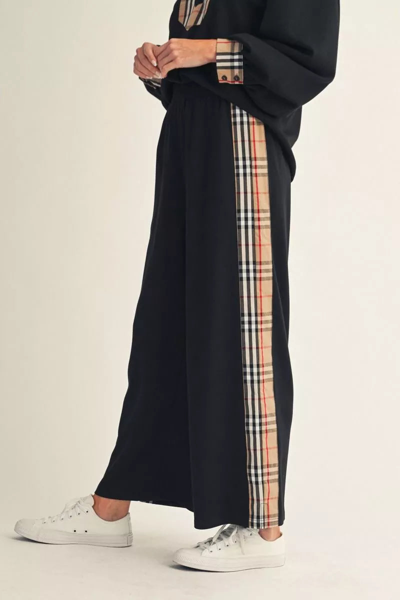 Plaid Contrast Wide Leg Pants