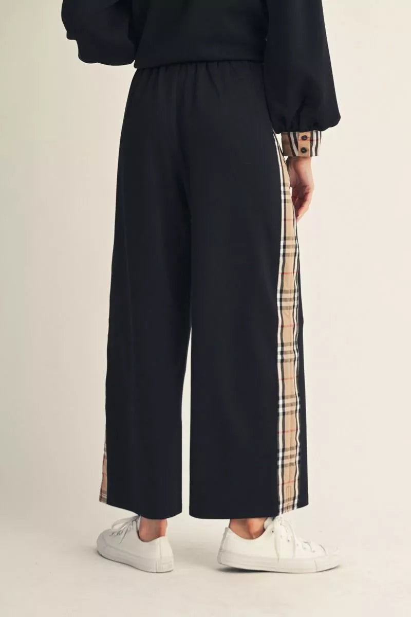 Plaid Contrast Wide Leg Pants