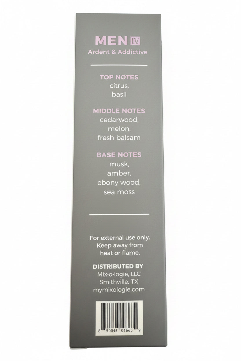 Rectangular 8ml Cologne Spray box; alcohol-based, citrus & basil top notes, cedarwood & melon middles, musky finish.
