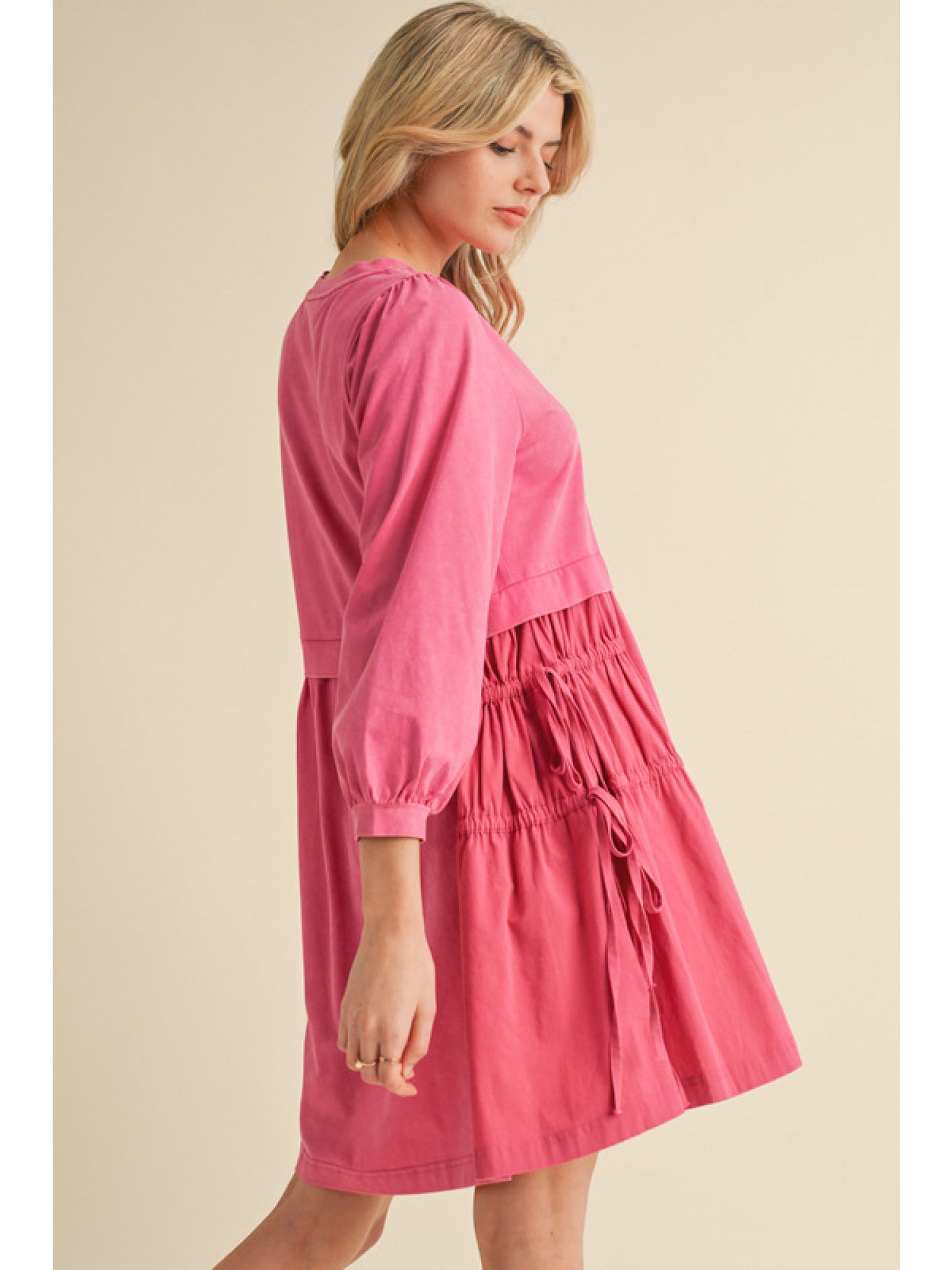 Fuchsia Drawstring Skirt Babydoll Dress