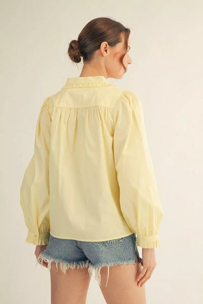Butter Yellow Ruffle Collar Button-Up Blouse