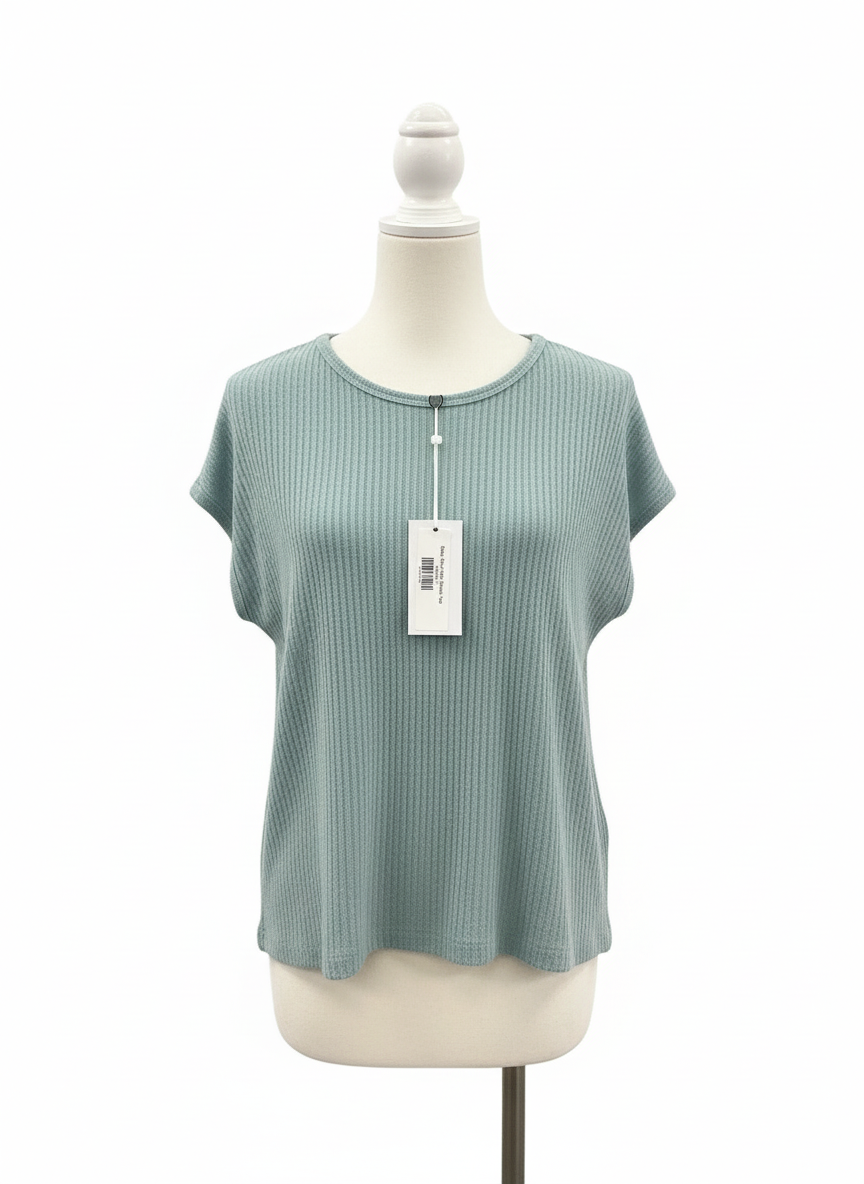 Light Blue Ribbed Short Sleeve Top