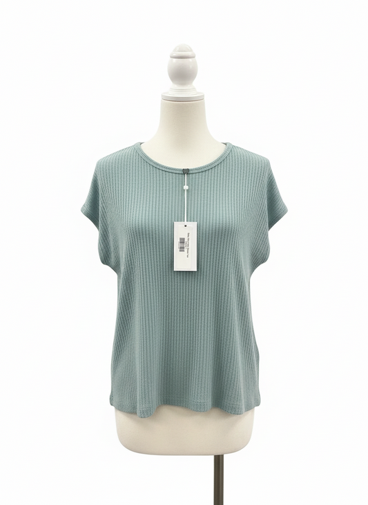 Light Blue Ribbed Short Sleeve Top