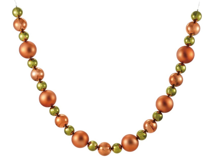 Green &amp; Orange Ball Garland necklace with alternating shiny, round orange (larger) and green (smaller) beads. Available in multiple sizes.