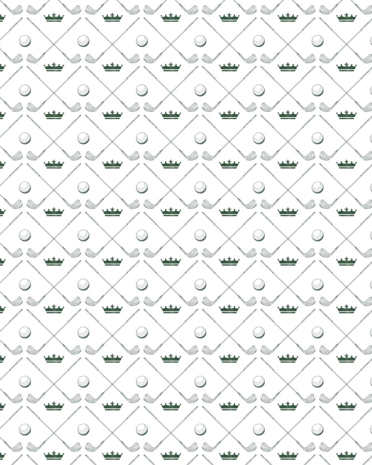 Men's Royal Golf Performance Polo: white, patterned with crowns, golf balls, tees; available in S-XXL.