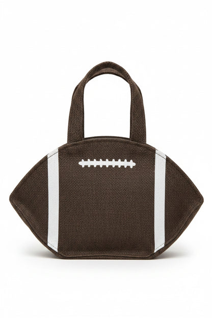 Football Petite Gift Tote with brown coloring, white stripes, and laces detail; available in petite size.