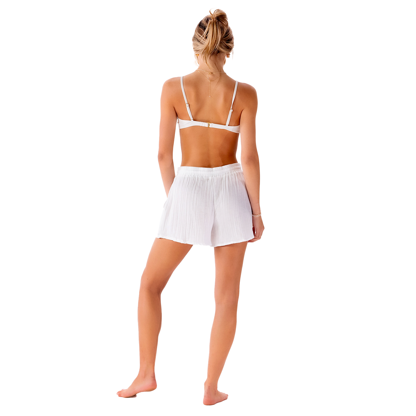 White Cotton Cabana Shorts shown in size L. Available sizes: S, M, L, XL.