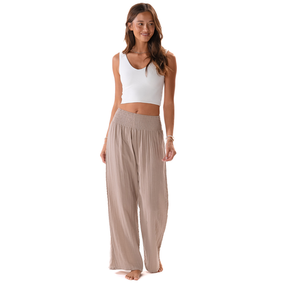 Stone Wide Leg Cotton Pants shown in size S. Available sizes: S, M, L, XL.