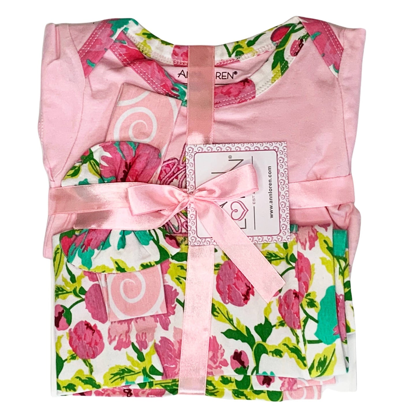 AnnLoren Baby Shower Gift Girls Pink Floral Rose Layette Set