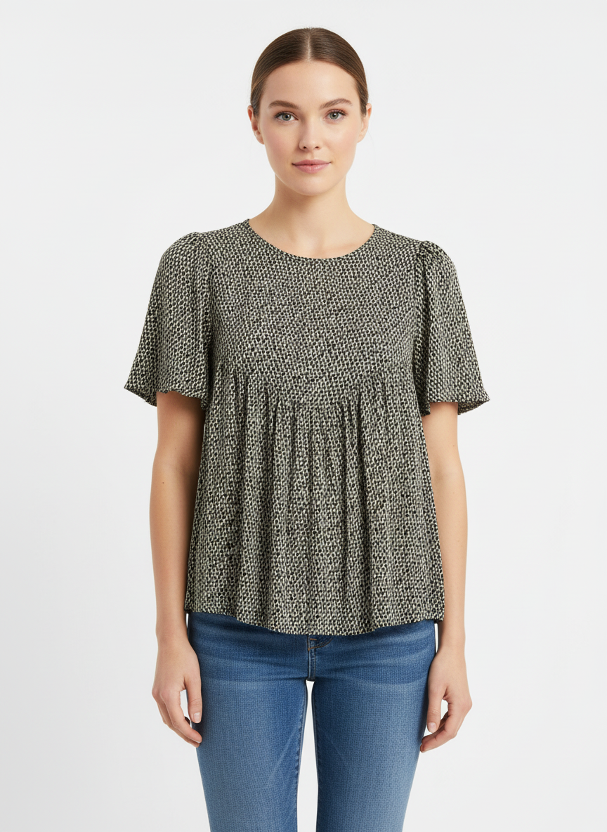 Green Woven Short Sleeve Top | P.S Kate