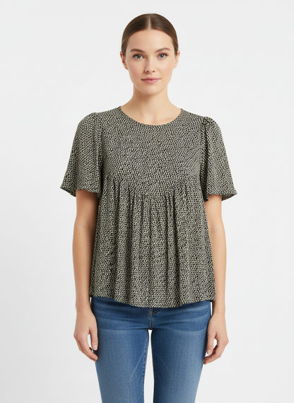 Green Woven Short Sleeve Top | P.S Kate