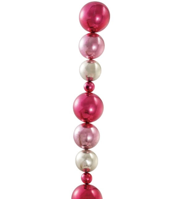 Pink &amp; silver ball garland with metallic spheres in varying sizes.
