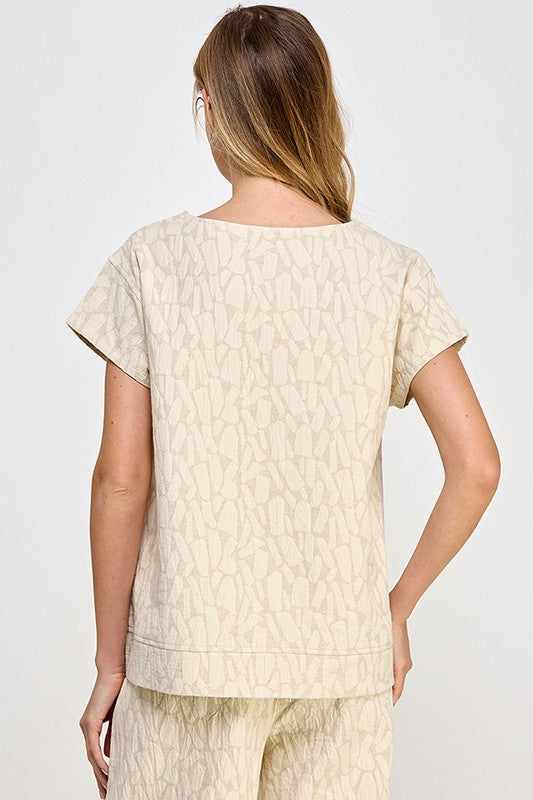 Jacquard Linen Lounge Set in beige, available in sizes XS–XL.