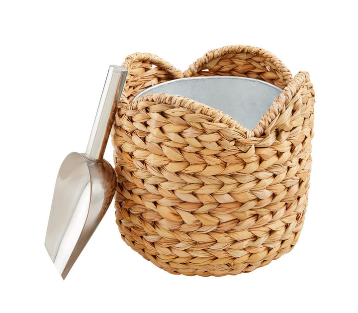 8.5" seagrass ice bucket with metal liner and matching scoop. Basket weave design. Only available in 8.5".