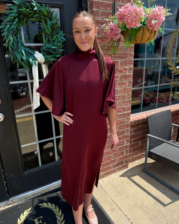 Satin Tie Back Midi Dress, available in sizes XS-XL.