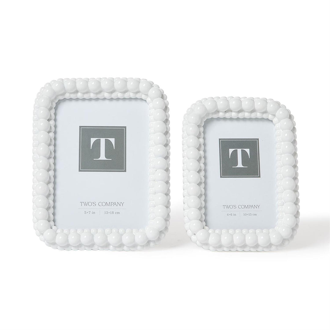 White Double Hobnail Frame set with beaded edges, available in two sizes (one large, one small); both feature a gray placeholder image with a white letter “T”.