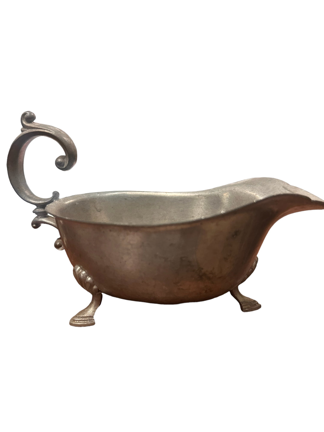 Small gravy Server with handle and feet, silver.