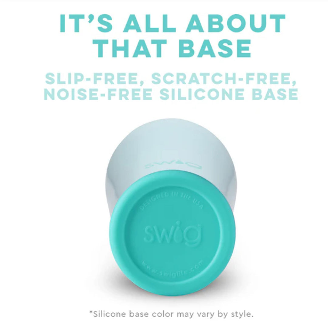 Bourbon Barrel Swig Brand Bottle:
- Slip-free, scratch-free, noise-free teal silicone base (color may vary by style)
- EZ Slider Lid for convenience
- Sizes available: [Insert sizes here]