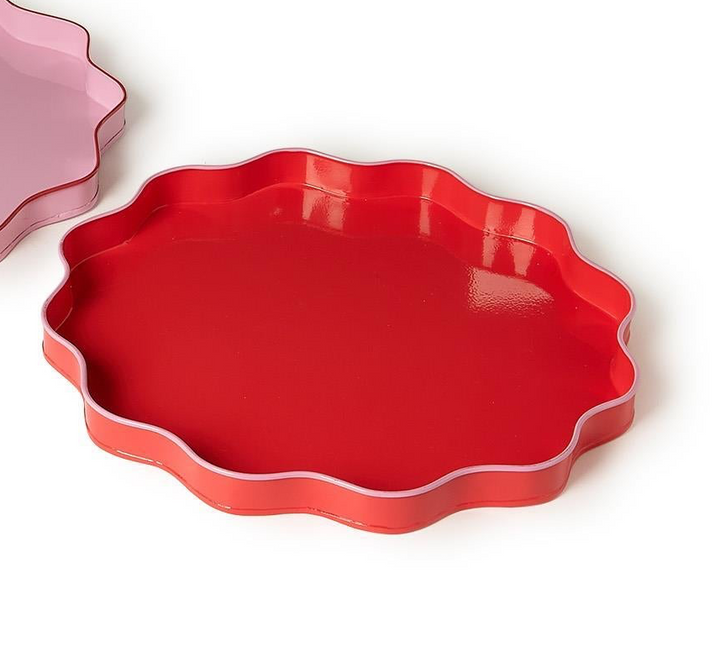 Red oval scalloped tray.