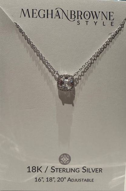 The Aubrey 18k Necklace has a square pendant, 18K/Sterling Silver finish, and fits 16", 18", or 20".