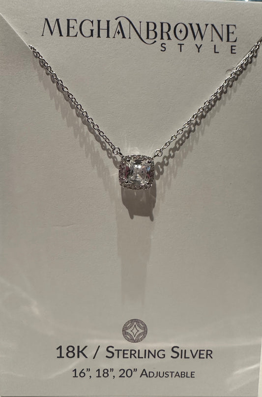The Aubrey 18k Necklace has a square pendant, 18K/Sterling Silver finish, and fits 16", 18", or 20".